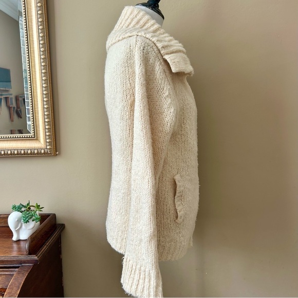 Anthropologie Maeve Coatigan Cream Chunky Knit Cardigan Jacket Wide Collar - Picture 10 of 14